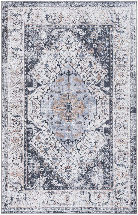 Washable Linen Charcoal 5' x 8' Yara Rectangle Area Rug Easy to Clean Stain Resistant & Durable Polyester & Chenille Carpet for Sale at Rug Engine