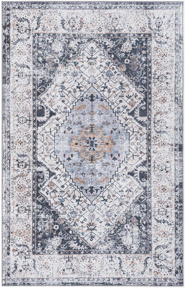 Washable Linen Charcoal 5' x 8' Yara Rectangle Area Rug Easy to Clean Stain Resistant & Durable Polyester & Chenille Carpet for Sale at Rug Engine