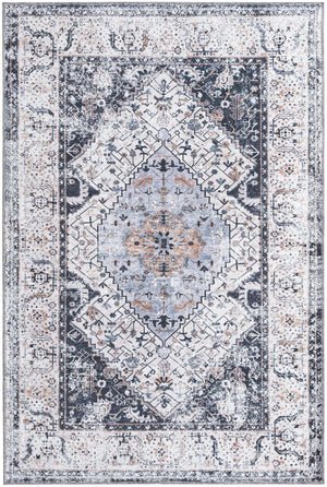 Washable Linen Charcoal 4' x 6' Yara Rectangle Area Rug Easy to Clean Stain Resistant & Durable Polyester & Chenille Carpet for Sale at Rug Engine