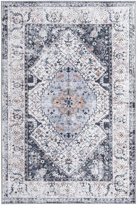Washable Linen Charcoal 4' x 6' Yara Rectangle Area Rug Easy to Clean Stain Resistant & Durable Polyester & Chenille Carpet for Sale at Rug Engine