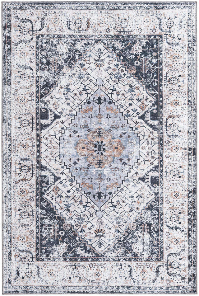 Washable Linen Charcoal 4' x 6' Yara Rectangle Area Rug Easy to Clean Stain Resistant & Durable Polyester & Chenille Carpet for Sale at Rug Engine