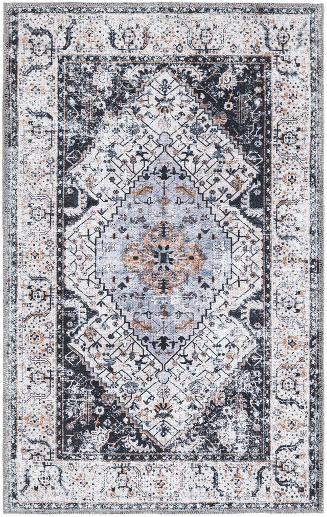 Washable Linen Charcoal 2' x 3' Yara Rectangle Area Rug Easy to Clean Stain Resistant & Durable Polyester & Chenille Carpet for Sale at Rug Engine