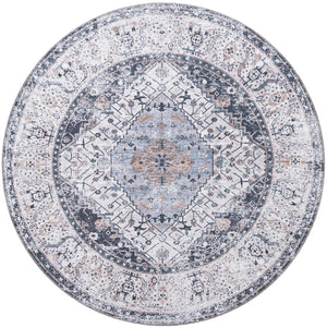 Washable Linen Charcoal 7' 10 x 7' 10 Yara Round Area Rug Easy to Clean Stain Resistant & Durable Polyester & Chenille Carpet for Sale at Rug Engine