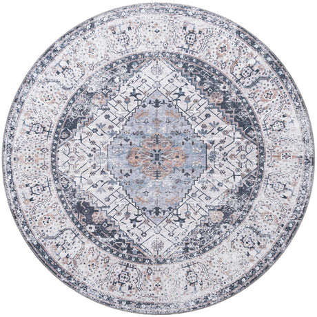 Washable Linen Charcoal 7' 10 x 7' 10 Yara Round Area Rug Easy to Clean Stain Resistant & Durable Polyester & Chenille Carpet for Sale at Rug Engine