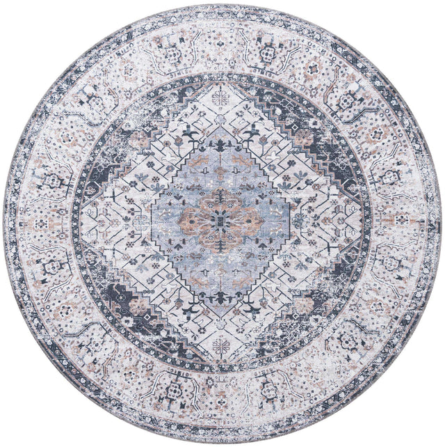 Washable Linen Charcoal 7' 10 x 7' 10 Yara Round Area Rug Easy to Clean Stain Resistant & Durable Polyester & Chenille Carpet for Sale at Rug Engine