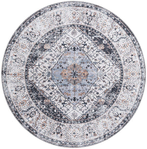 Washable Linen Charcoal 6' x 6' Yara Round Area Rug Easy to Clean Stain Resistant & Durable Polyester & Chenille Carpet for Sale at Rug Engine