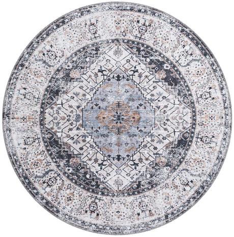 Washable Linen Charcoal 6' x 6' Yara Round Area Rug Easy to Clean Stain Resistant & Durable Polyester & Chenille Carpet for Sale at Rug Engine