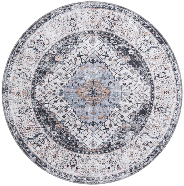 Washable Linen Charcoal 6' x 6' Yara Round Area Rug Easy to Clean Stain Resistant & Durable Polyester & Chenille Carpet for Sale at Rug Engine