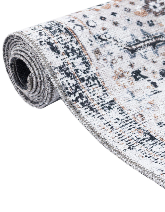 Washable Linen Charcoal 7' 10 x 7' 10 Yara Round Area Rug Easy to Clean Stain Resistant & Durable Polyester & Chenille Carpet for Sale at Rug Engine