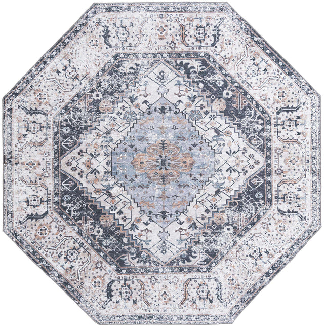 Washable Linen Charcoal 7' 10 x 7' 10 Yara Octagon Area Rug Easy to Clean Stain Resistant & Durable Polyester & Chenille Carpet for Sale at Rug Engine