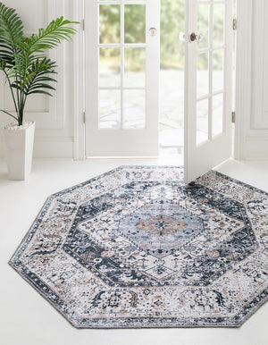 Washable Linen Charcoal 7' 10 x 7' 10 Yara Octagon Area Rug Easy to Clean Stain Resistant & Durable Polyester & Chenille Carpet for Sale at Rug Engine
