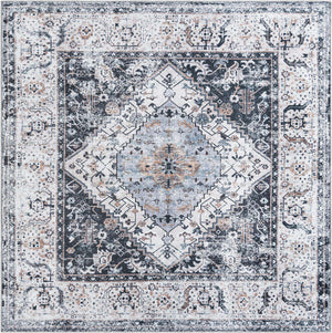 Washable Linen Charcoal 7' 10 x 7' 10 Yara Square Area Rug Easy to Clean Stain Resistant & Durable Polyester & Chenille Carpet for Sale at Rug Engine