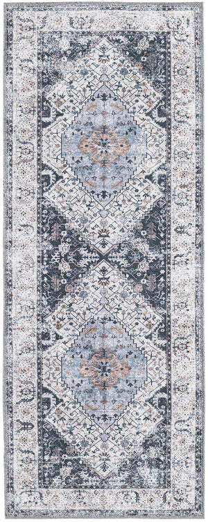 Washable Linen Charcoal 2' x 5' Yara Runner Area Rug Easy to Clean Stain Resistant & Durable Polyester & Chenille Carpet for Sale at Rug Engine