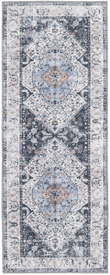 Washable Linen Charcoal 2' x 5' Yara Runner Area Rug Easy to Clean Stain Resistant & Durable Polyester & Chenille Carpet for Sale at Rug Engine