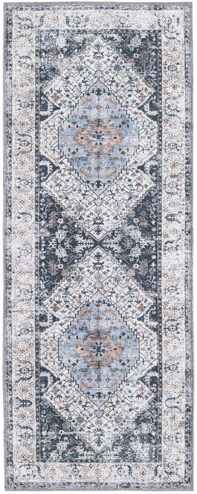 Washable Linen Charcoal 2' x 5' Yara Runner Area Rug Easy to Clean Stain Resistant & Durable Polyester & Chenille Carpet for Sale at Rug Engine
