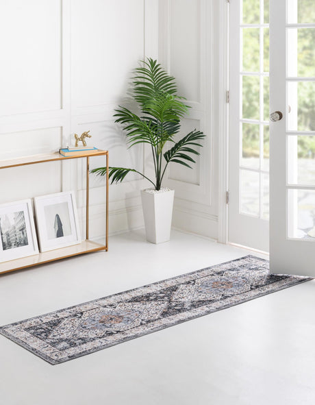 Washable Linen Charcoal 2' x 8' Yara Runner Area Rug Easy to Clean Stain Resistant & Durable Polyester & Chenille Carpet for Sale at Rug Engine