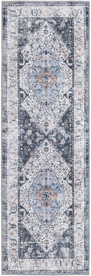 Washable Linen Charcoal 2' x 6' Yara Runner Area Rug Easy to Clean Stain Resistant & Durable Polyester & Chenille Carpet for Sale at Rug Engine