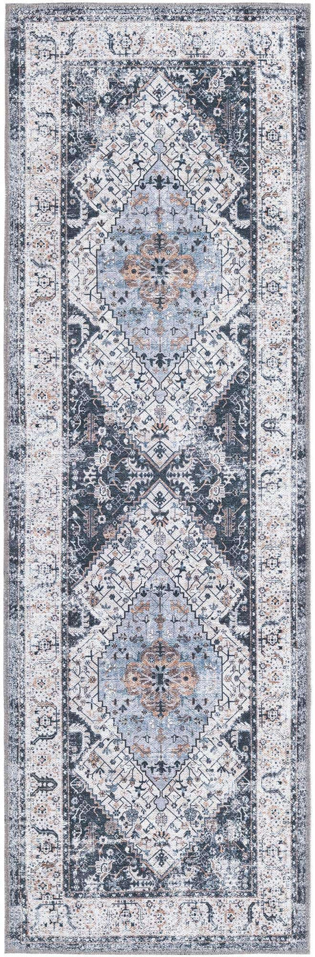 Washable Linen Charcoal 2' x 6' Yara Runner Area Rug Easy to Clean Stain Resistant & Durable Polyester & Chenille Carpet for Sale at Rug Engine
