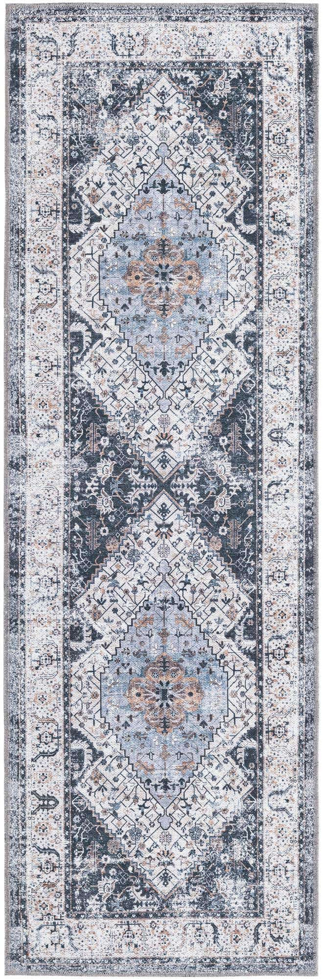 Washable Linen Charcoal 2' x 6' Yara Runner Area Rug Easy to Clean Stain Resistant & Durable Polyester & Chenille Carpet for Sale at Rug Engine