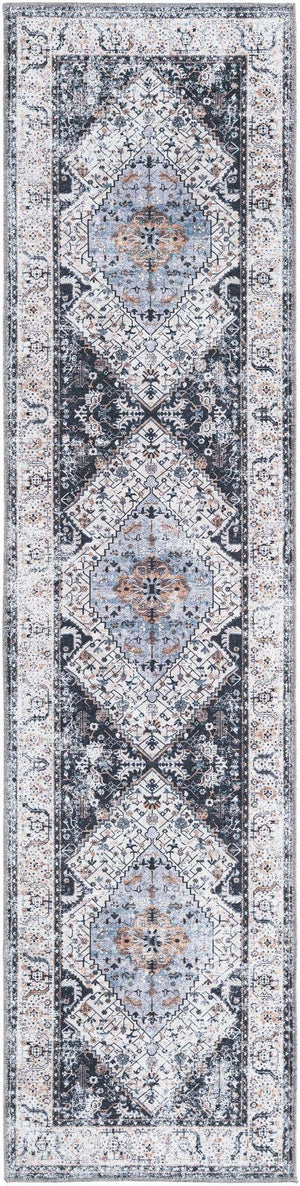 Washable Linen Charcoal 2' x 8' Yara Runner Area Rug Easy to Clean Stain Resistant & Durable Polyester & Chenille Carpet for Sale at Rug Engine