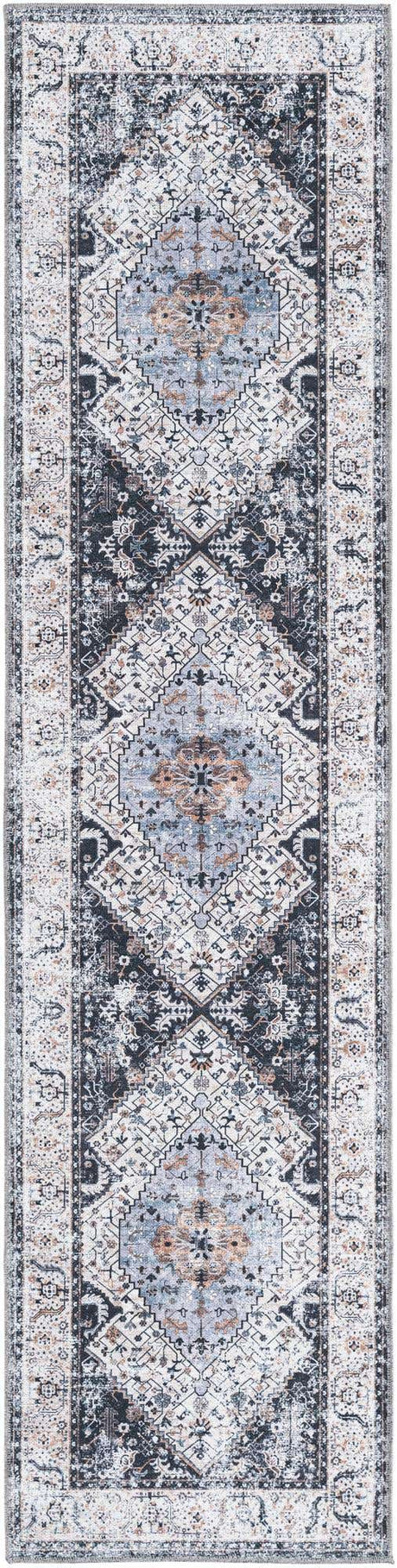 Washable Linen Charcoal 2' x 8' Yara Runner Area Rug Easy to Clean Stain Resistant & Durable Polyester & Chenille Carpet for Sale at Rug Engine