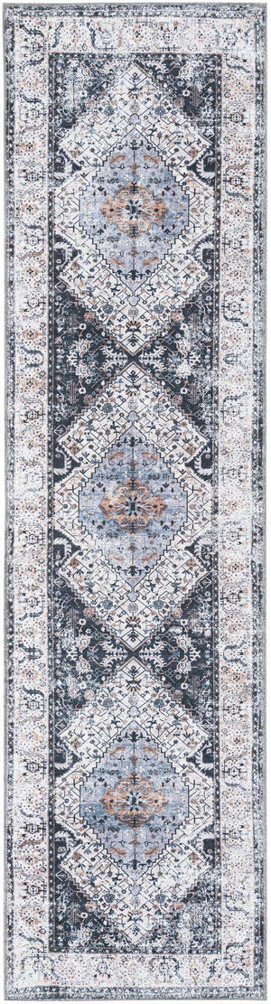 Washable Linen Charcoal 2' 7 x 10' Yara Runner Area Rug Easy to Clean Stain Resistant & Durable Polyester & Chenille Carpet for Sale at Rug Engine