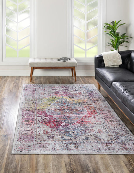Multicolor 4' x 6' Yara Washable Rectangle Rug
