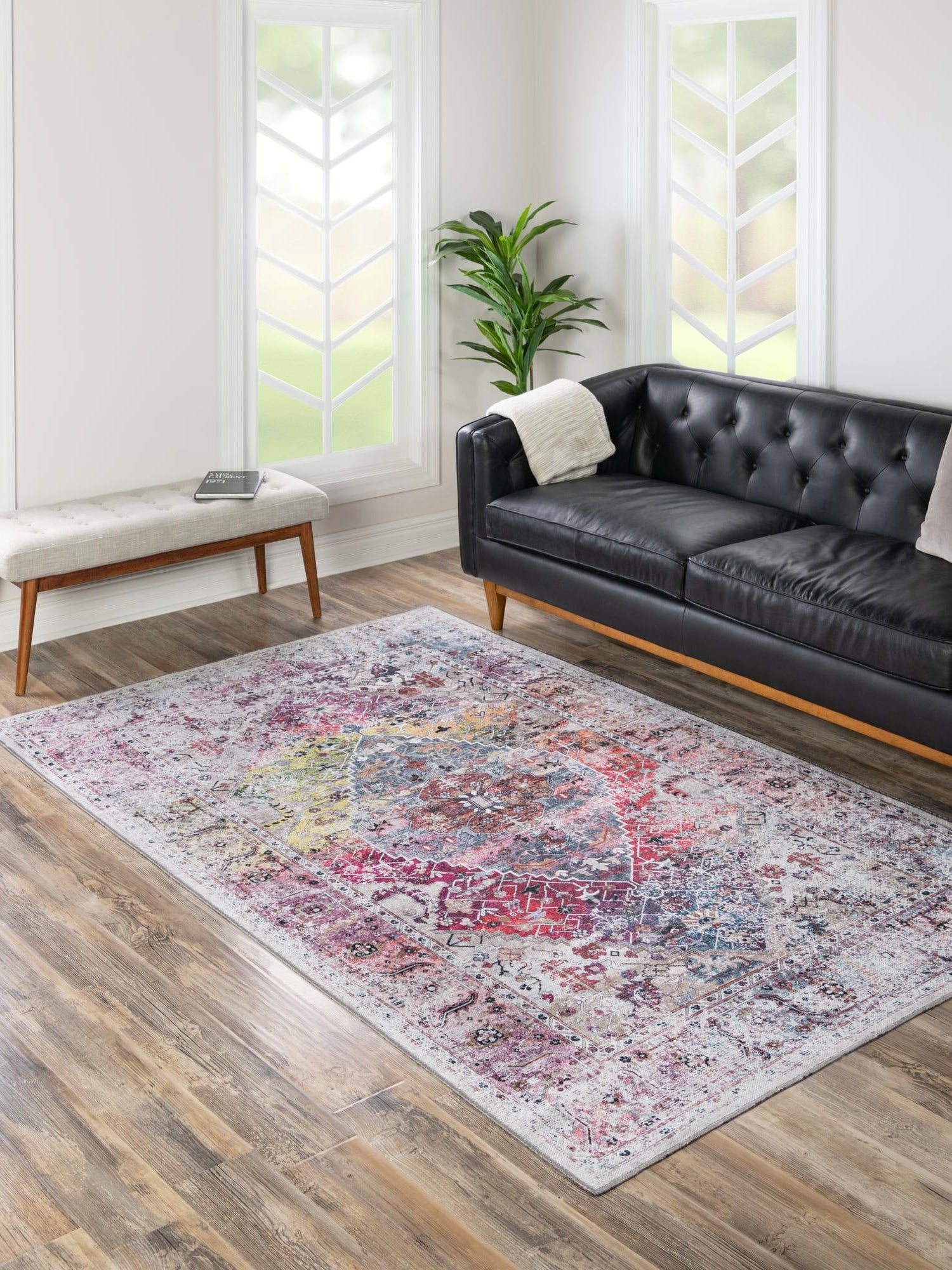 Washable Multicolor 6' x 9' Yara Rectangle Area Rug Easy to Clean Stain Resistant & Durable Polyester & Chenille Carpet for Sale at Rug Engine