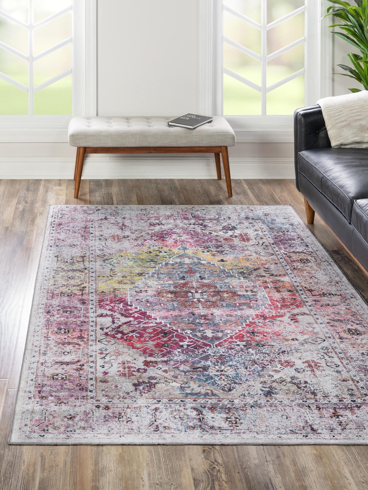 Washable Multicolor 4' x 6' Yara Rectangle Area Rug Easy to Clean Stain Resistant & Durable Polyester & Chenille Carpet for Sale at Rug Engine