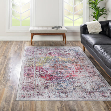 Washable Multicolor 6' x 9' Yara Rectangle Area Rug Easy to Clean Stain Resistant & Durable Polyester & Chenille Carpet for Sale at Rug Engine