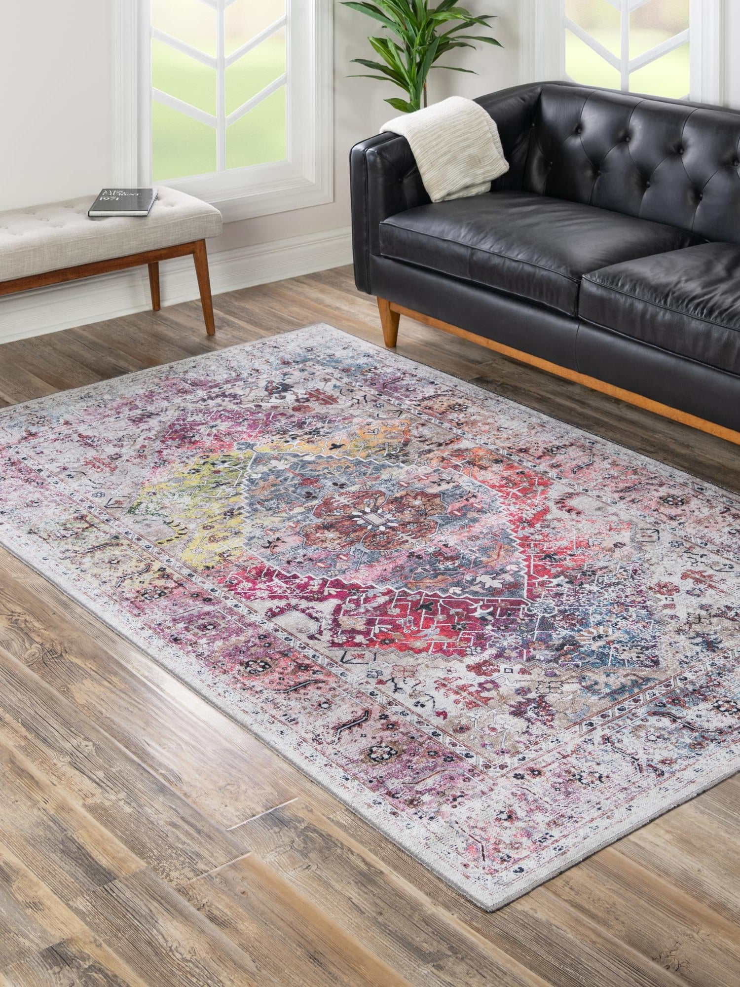 Washable Multicolor 4' x 6' Yara Rectangle Area Rug Easy to Clean Stain Resistant & Durable Polyester & Chenille Carpet for Sale at Rug Engine
