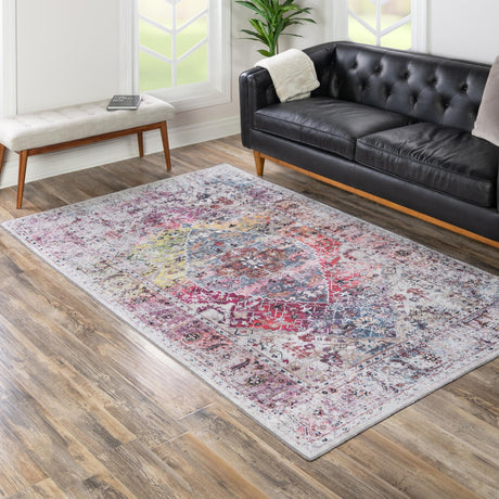 Washable Multicolor 4' x 6' Yara Rectangle Area Rug Easy to Clean Stain Resistant & Durable Polyester & Chenille Carpet for Sale at Rug Engine