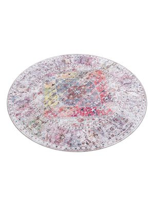 Washable Multicolor 7' 10 x 7' 10 Yara Round Area Rug Easy to Clean Stain Resistant & Durable Polyester & Chenille Carpet for Sale at Rug Engine