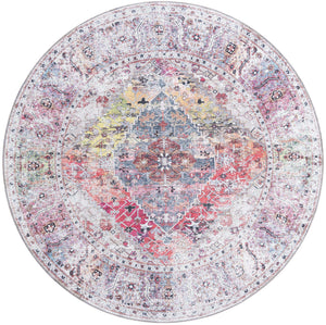Washable Multicolor 7' 10 x 7' 10 Yara Round Area Rug Easy to Clean Stain Resistant & Durable Polyester & Chenille Carpet for Sale at Rug Engine