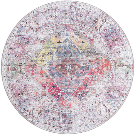 Washable Multicolor 7' 10 x 7' 10 Yara Round Area Rug Easy to Clean Stain Resistant & Durable Polyester & Chenille Carpet for Sale at Rug Engine