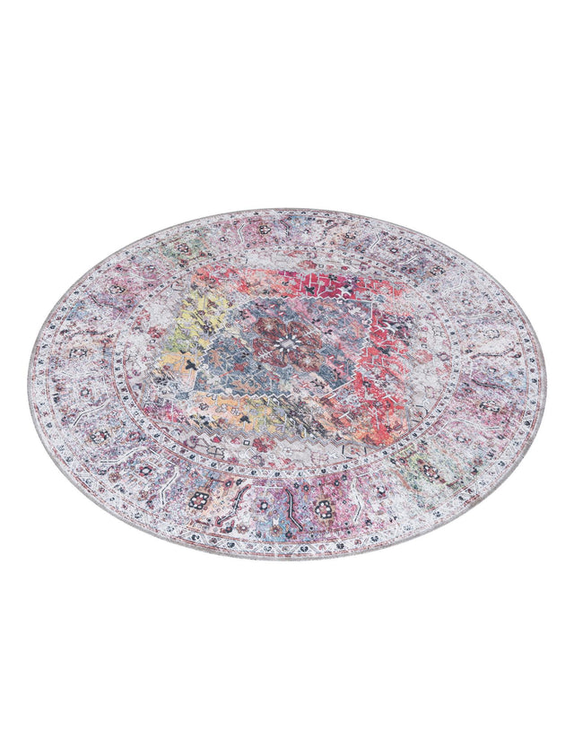 Washable Multicolor 6' x 6' Yara Round Area Rug Easy to Clean Stain Resistant & Durable Polyester & Chenille Carpet for Sale at Rug Engine