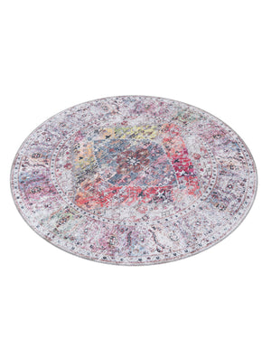Washable Multicolor 6' x 6' Yara Round Area Rug Easy to Clean Stain Resistant & Durable Polyester & Chenille Carpet for Sale at Rug Engine