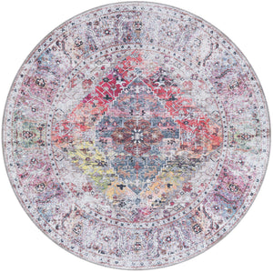 Washable Multicolor 6' x 6' Yara Round Area Rug Easy to Clean Stain Resistant & Durable Polyester & Chenille Carpet for Sale at Rug Engine