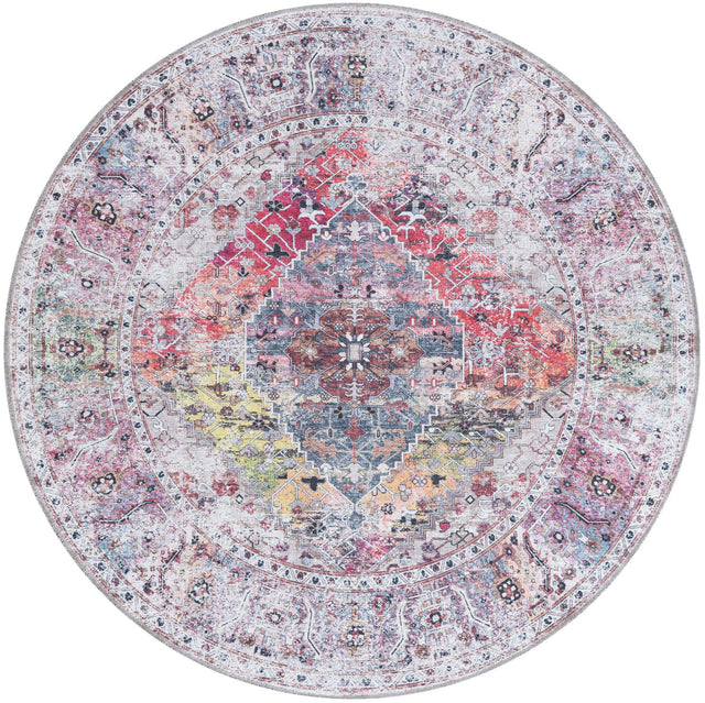 Washable Multicolor 6' x 6' Yara Round Area Rug Easy to Clean Stain Resistant & Durable Polyester & Chenille Carpet for Sale at Rug Engine