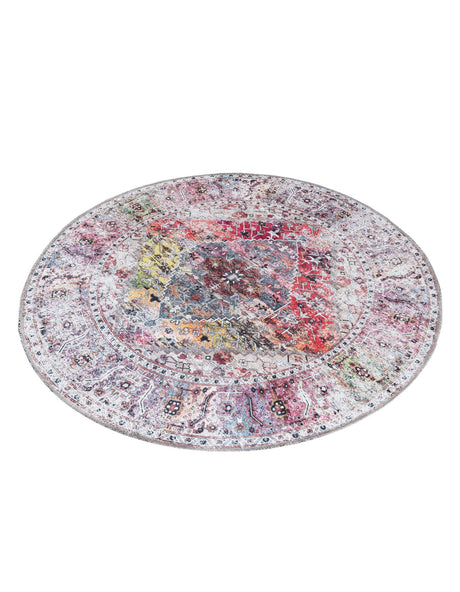 Washable Multicolor 4' x 4' Yara Round Area Rug Easy to Clean Stain Resistant & Durable Polyester & Chenille Carpet for Sale at Rug Engine