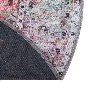 Washable Multicolor 6' x 6' Yara Round Area Rug Easy to Clean Stain Resistant & Durable Polyester & Chenille Carpet for Sale at Rug Engine