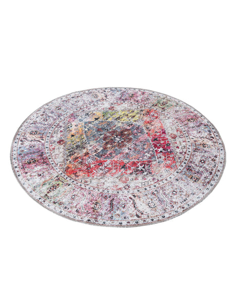 Washable Multicolor 4' x 4' Yara Round Area Rug Easy to Clean Stain Resistant & Durable Polyester & Chenille Carpet for Sale at Rug Engine