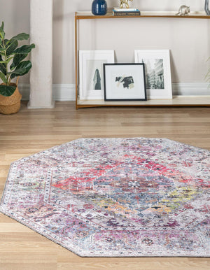 Washable Multicolor 5' x 5' Yara Octagon Area Rug Easy to Clean Stain Resistant & Durable Polyester & Chenille Carpet for Sale at Rug Engine