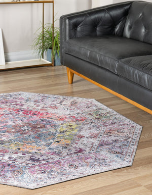 Washable Multicolor 7' 10 x 7' 10 Yara Octagon Area Rug Easy to Clean Stain Resistant & Durable Polyester & Chenille Carpet for Sale at Rug Engine