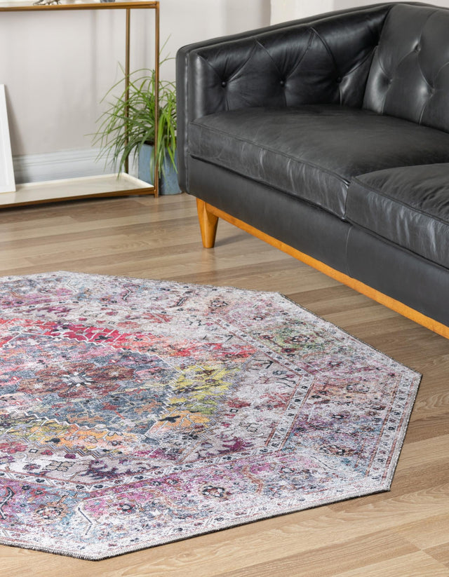 Washable Multicolor 7' 10 x 7' 10 Yara Octagon Area Rug Easy to Clean Stain Resistant & Durable Polyester & Chenille Carpet for Sale at Rug Engine