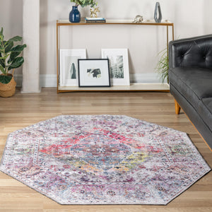 Washable Multicolor 7' 10 x 7' 10 Yara Octagon Area Rug Easy to Clean Stain Resistant & Durable Polyester & Chenille Carpet for Sale at Rug Engine