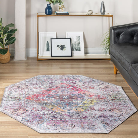 Washable Multicolor 7' 10 x 7' 10 Yara Octagon Area Rug Easy to Clean Stain Resistant & Durable Polyester & Chenille Carpet for Sale at Rug Engine
