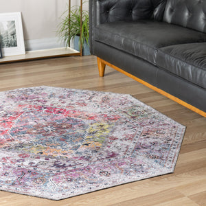 Washable Multicolor 7' 10 x 7' 10 Yara Octagon Area Rug Easy to Clean Stain Resistant & Durable Polyester & Chenille Carpet for Sale at Rug Engine