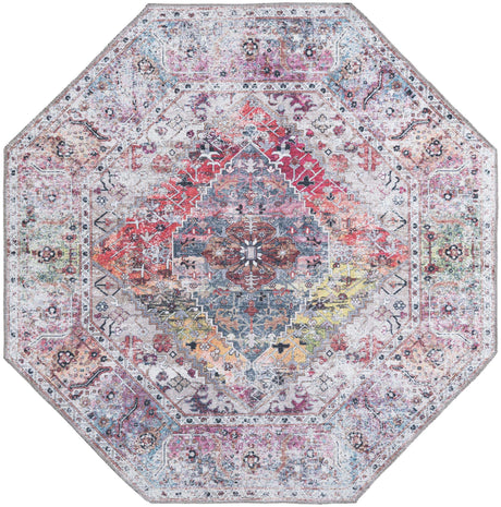 Washable Multicolor 5' x 5' Yara Octagon Area Rug Easy to Clean Stain Resistant & Durable Polyester & Chenille Carpet for Sale at Rug Engine