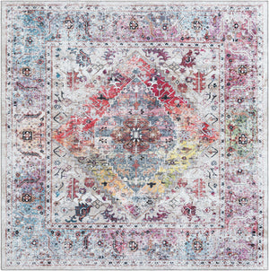 Washable Multicolor 7' 10 x 7' 10 Yara Square Area Rug Easy to Clean Stain Resistant & Durable Polyester & Chenille Carpet for Sale at Rug Engine